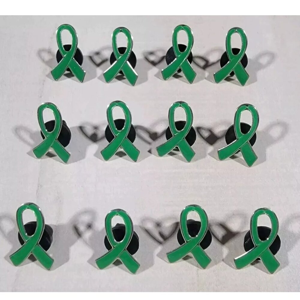 12 ~ Green Awareness Ribbons Tac Pin 1 Inch ~ Bulk Pack ~ Event Giveaways